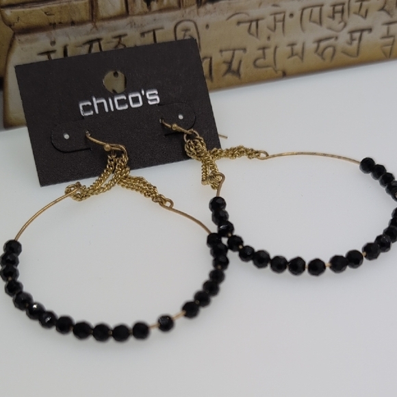 Chico's Elegant Black and Gold Hoop Earrings - Picture 3 of 5